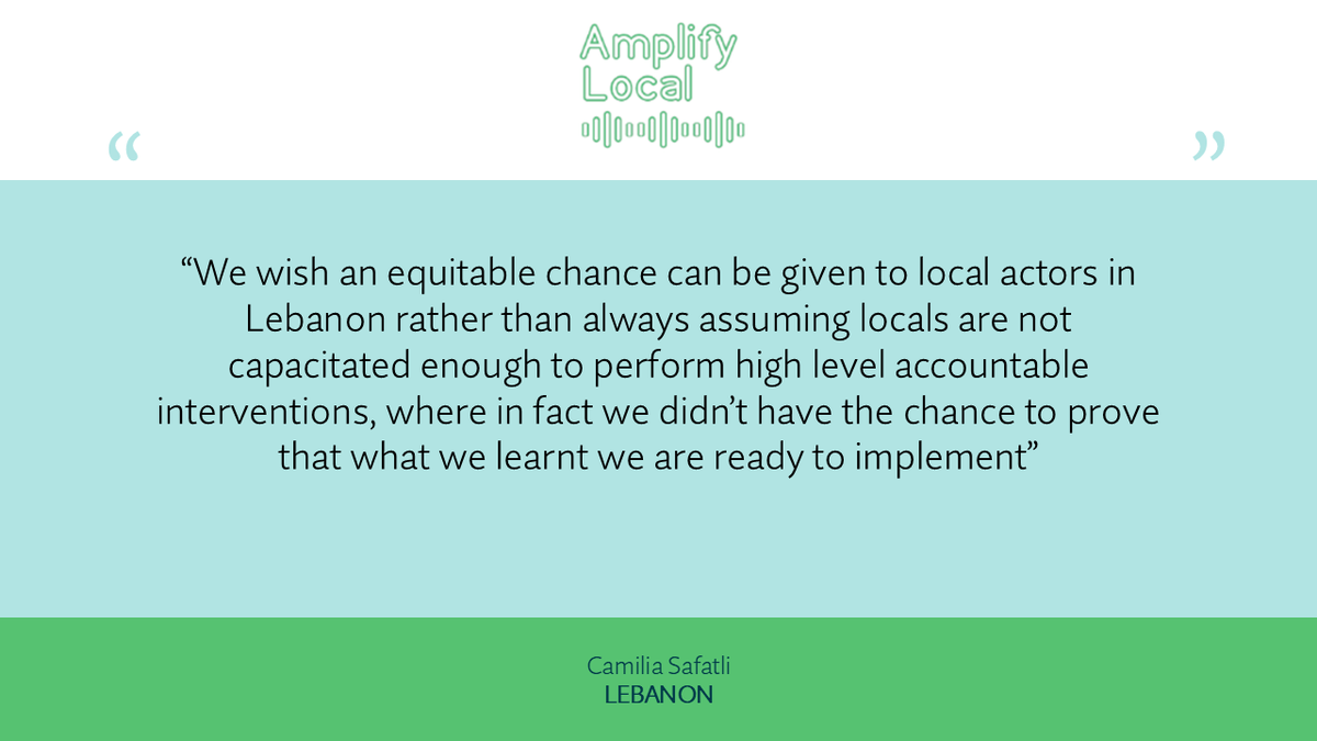AmplifyLocal's tweet photo. Always assuming that locals are not capacitated enough... 🗣️ Camilia Safatli, @aica_lb, #Lebanon. #localisation #AmplifyLocal https://t.co/WtkA5JRaqE