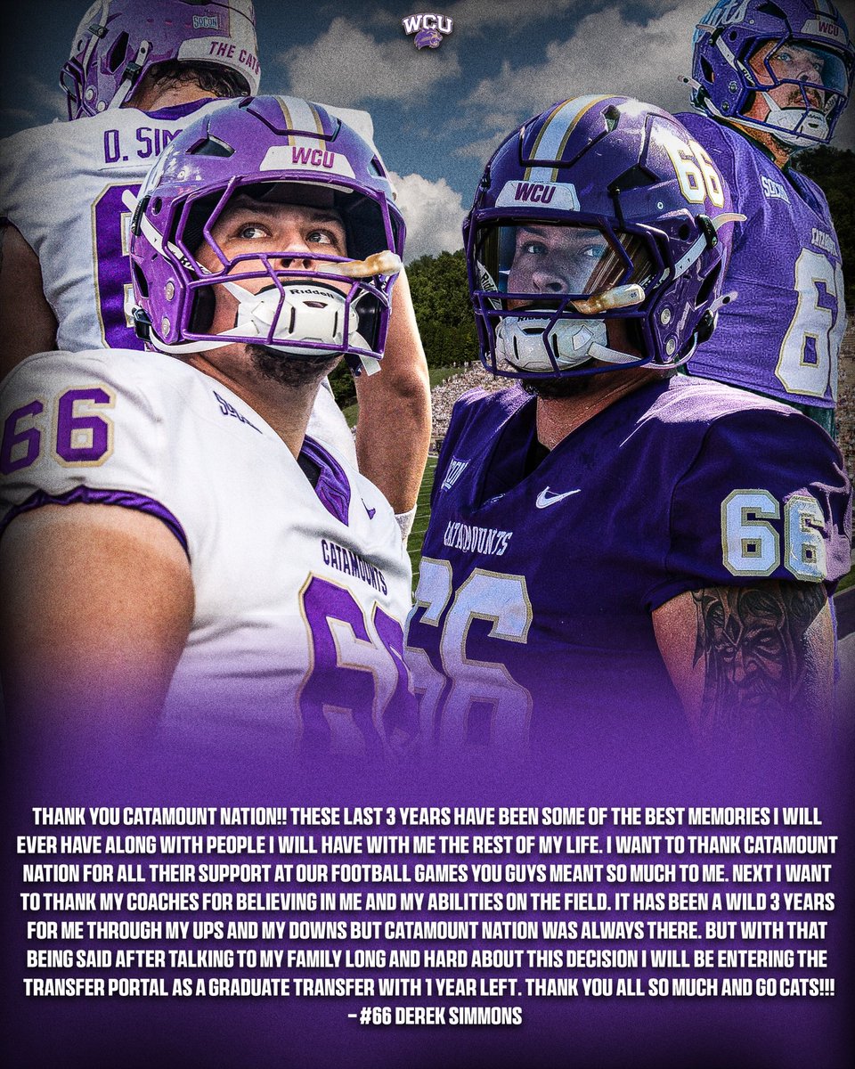 DerekSimmons66's tweet image. Thank you Western Carolina for everything❤️. But I am officially in the portal as a graduate transfer.
