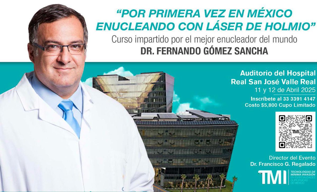 Dr. Francisco Gómez Regalado (@endouropaco) on Twitter photo ¡EVENTO SIN PRECEDENTES!
1ª CUMBRE INTERNACIONAL DE #HoLEP
🌟 Con la participación del mejor enucleador del mundo:
Dr. Fernando Gómez Sancha
<a href="/fgomsan/">Fernando GomezSancha</a>
🗓 Fechas: 11 y 12 de abril de 2025
📍 Sede: Hospital Real San José Valle Real, Guadalajara, Jalisco
🎯 Cupo limitado
🔝 ¡EVENTO SIN PRECEDENTES!
1ª CUMBRE INTERNACIONAL DE #HoLEP
🌟 Con la participación del mejor enucleador del mundo:
Dr. Fernando Gómez Sancha
<a href="/fgomsan/">Fernando GomezSancha</a>
🗓 Fechas: 11 y 12 de abril de 2025
📍 Sede: Hospital Real San José Valle Real, Guadalajara, Jalisco
🎯 Cupo limitado
🔝