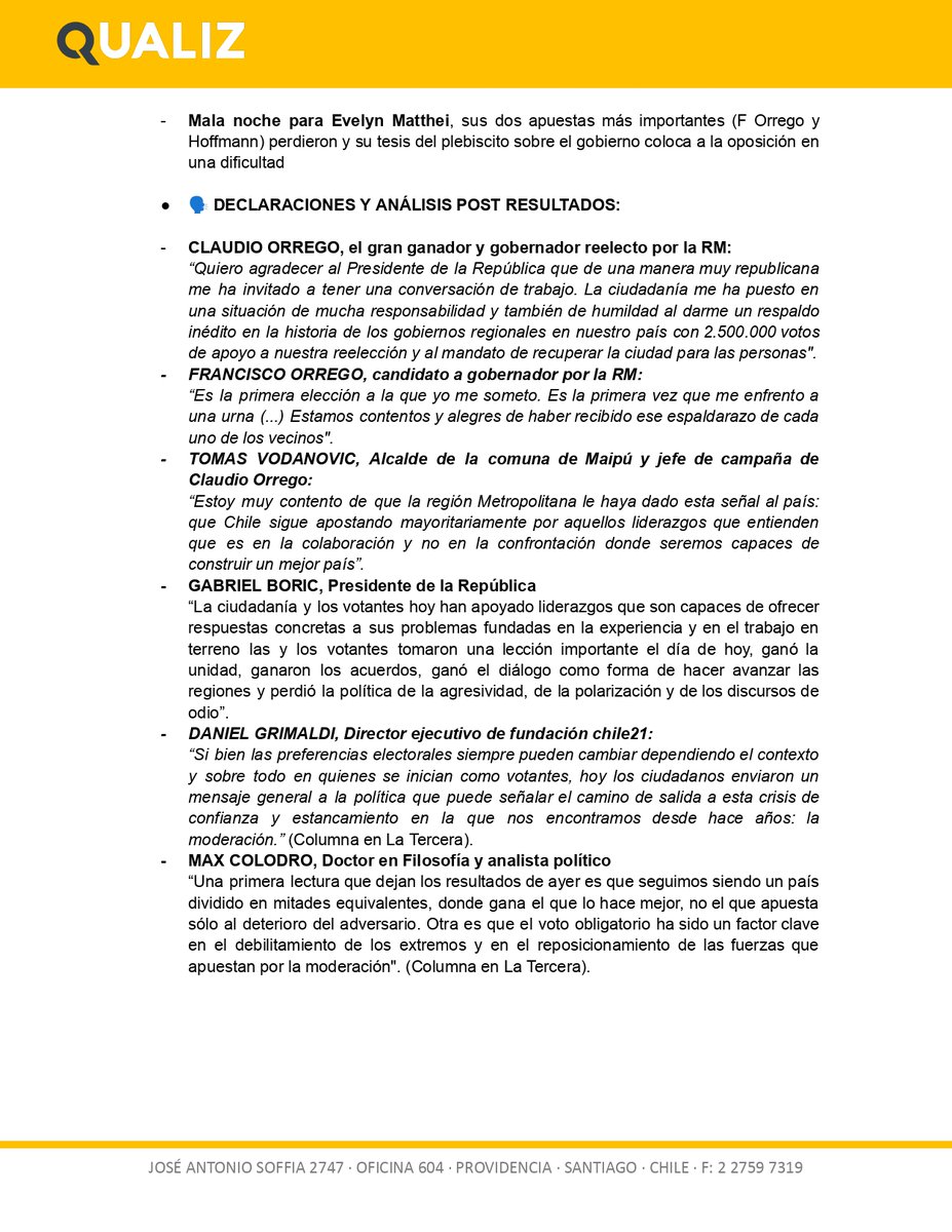 📰 El oficialismo pudo sacar cuentas alegres con los resultados de esta reciente elección al lograr ganar las gobernaciones más anheladas, las de la Región Metropolitana y Valparaíso…

… Lee algunas claves y análisis para entender mejor los resultados de esta elección 👇