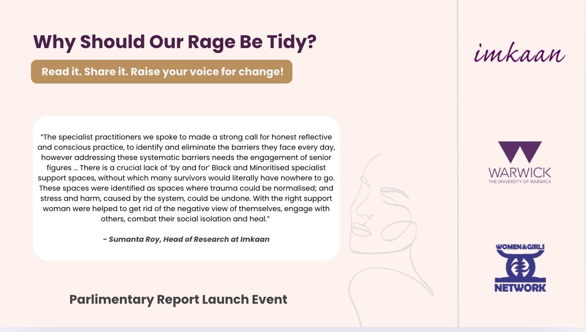 Imkaan (@imkaan) on Twitter photo 🔍 Co-authors of our Why Should Our Rage Be Tidy? report - Sumanta Roy (<a href="/imkaan/">Imkaan</a>), Dr. Akima Thomas (<a href="/WomenandGirlsN/">Women Girls Network</a>) & Prof. Ravi Thiara (<a href="/Uniofwarwick/">University of Warwick</a>) share key insights into Black & minoritised women’s experiences with mental health services and the need for tailored support👇🏾 🔍 Co-authors of our Why Should Our Rage Be Tidy? report - Sumanta Roy (<a href="/imkaan/">Imkaan</a>), Dr. Akima Thomas (<a href="/WomenandGirlsN/">Women Girls Network</a>) & Prof. Ravi Thiara (<a href="/Uniofwarwick/">University of Warwick</a>) share key insights into Black & minoritised women’s experiences with mental health services and the need for tailored support👇🏾