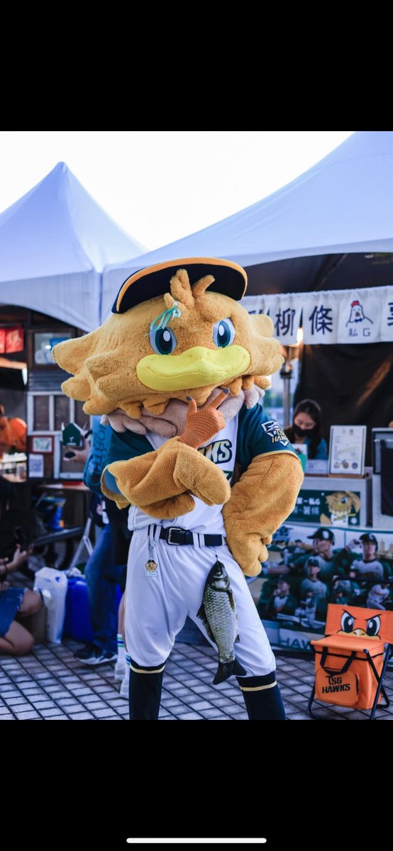 poooo_chu's tweet photo. 現在才知道，台鋼雄鷹吉祥物雞柳條，其實是一隻老鷹，而他的腰間掛著一條魚是因為老鷹最喜歡吃魚。偶爾會看到他和魚頭君同框，現在提醒他上班不要吃同事，是不是太晚了……

虎毒尚不食子，同事Delicious https://t.co/VhVwAOaAvM