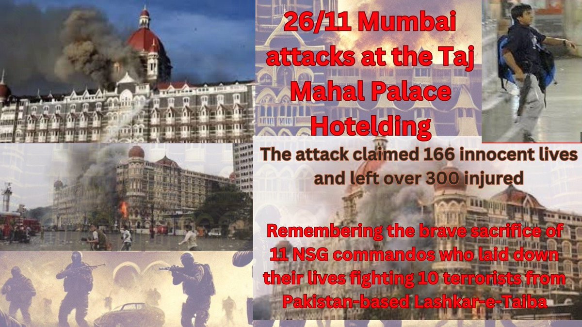 Vaasta_A_Ulfat's tweet photo. Honoring the sacrifice of 11 #NSG commandos who fought bravely against 10 LeT terrorists during the 26/11 Mumbai attacks.

This tragic day claimed 166 lives &amp; injured over 300.

We will never forget their supreme sacrifice.

#MumbaiAttacks  #NeverForget2611 #MumbaiTerrorAttack https://t.co/L4fG91nSFl