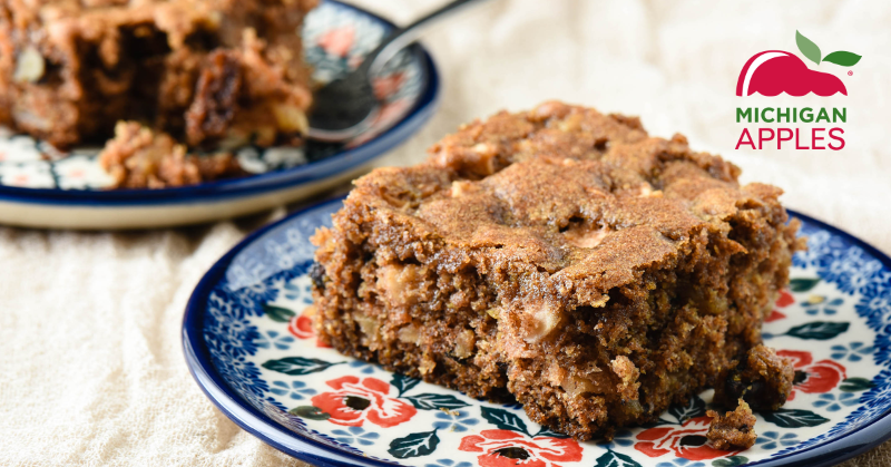 MSU_Athletics's tweet photo. Cheer for Sparty this week while snacking on a #MIapples Apple Walnut Snack Cake!