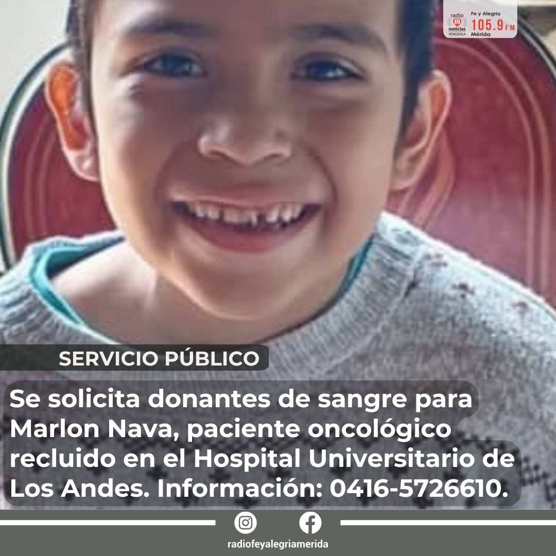 leoperiodista's tweet photo. #26Nov..#ServicioPúblico
Se solicita donantes de sangre para el niño Marlon Nava, paciente oncológico recluido en #Iahula
La persona que pueda colaborar favor dirigirse al Banco de Sangre del hospital o comunicarse con la señora Johana, mamá de Marlon al número 04165726610. https://t.co/KedehAX46G