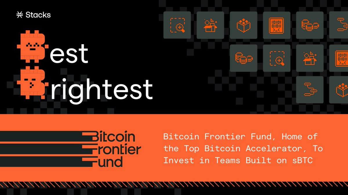 Stacks's tweet photo. We’re thrilled to announce the next partner for sBTC: leading Bitcoin accelerator &amp; fund, Bitcoin Frontier Fund 🟧

@BTCFrontierFund: a Bitcoin-focused VC investor since its inception in 2021 with 70+ investments to date, announces plans to invest in teams building with sBTC. 1/3 https://t.co/V1rVDyo7BE