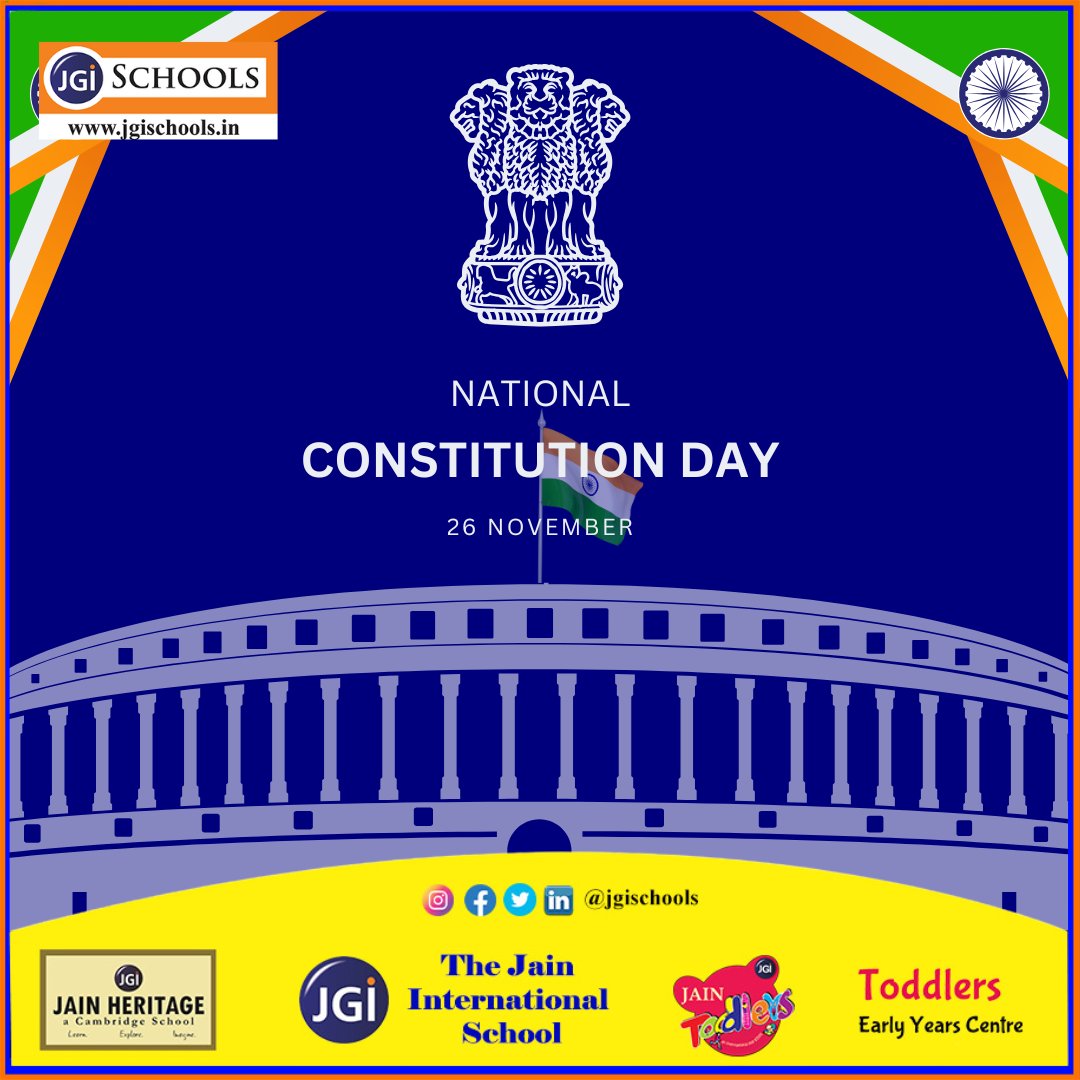 SchoolsJgi's tweet photo. 📜🇮🇳 Celebrating the spirit of democracy and justice on Indian Constitution Day! ✨ Today, we honor the values of equality, liberty, and fraternity enshrined in the cornerstone of our nation.

#IndianConstitutionDay #SamvidhanDivas #PrideOfIndia #SpiritOfDemocracy #EqualityForAll https://t.co/MXn9WtTRmB