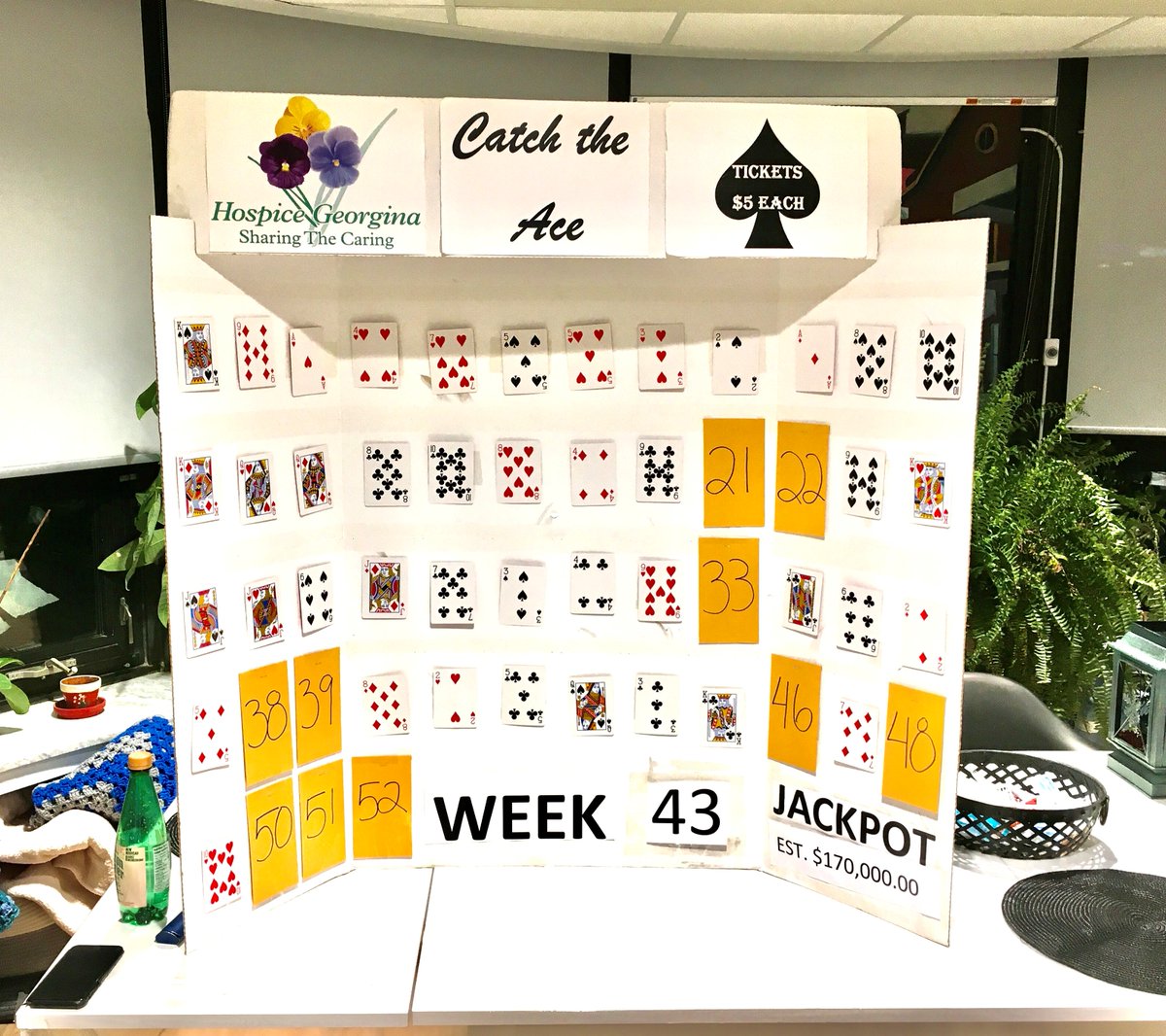Get your tickets for tomorrow's draw!
 
It's Week 43 of Catch the Ace and the jackpot is growing! If the Ace of Spades is found Wednesday, the Jackpot is estimated to be $170,000.00! 
 
Get your tickets now at ace.hospicegeorgina.com 
 
Good luck! 
 
Lotto Lic  RAF1365553