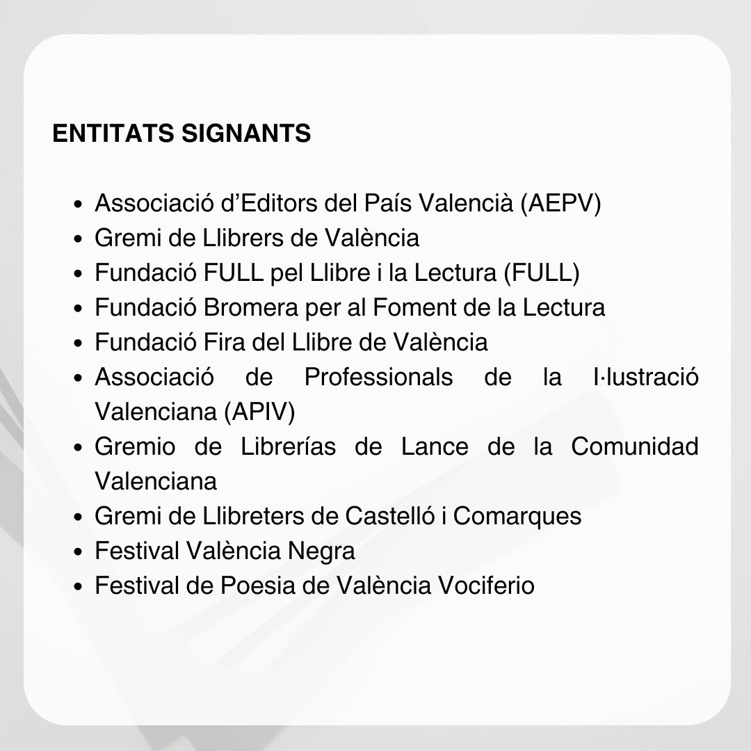 Des de les entitats representants del sector del llibre mostrem la nostra enorme preocupació per la no convocatòria de les ajudes ordinàries de concurrència competitiva per al sector, que com a conseqüència de la DANA ja es troba en el pitjor any de la seua història recent.