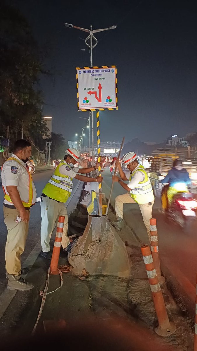 For convenience to commuters arranged sign boards by Tr.PS Panjagutta at Greenlands starting flyover opposite Praja Bhavan.