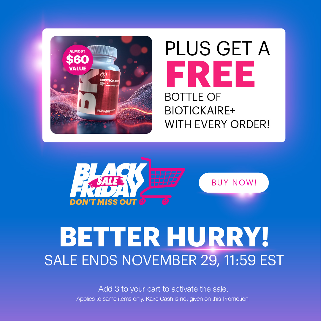 ShopKaire's tweet photo. Just a handful of days left to snag your complimentary bottle of BioticKaire+ — the revolutionary pre, pro, and postbiotic with an exclusive digestive enzyme blend. Experience the difference! https://t.co/IaiCQGXMm2