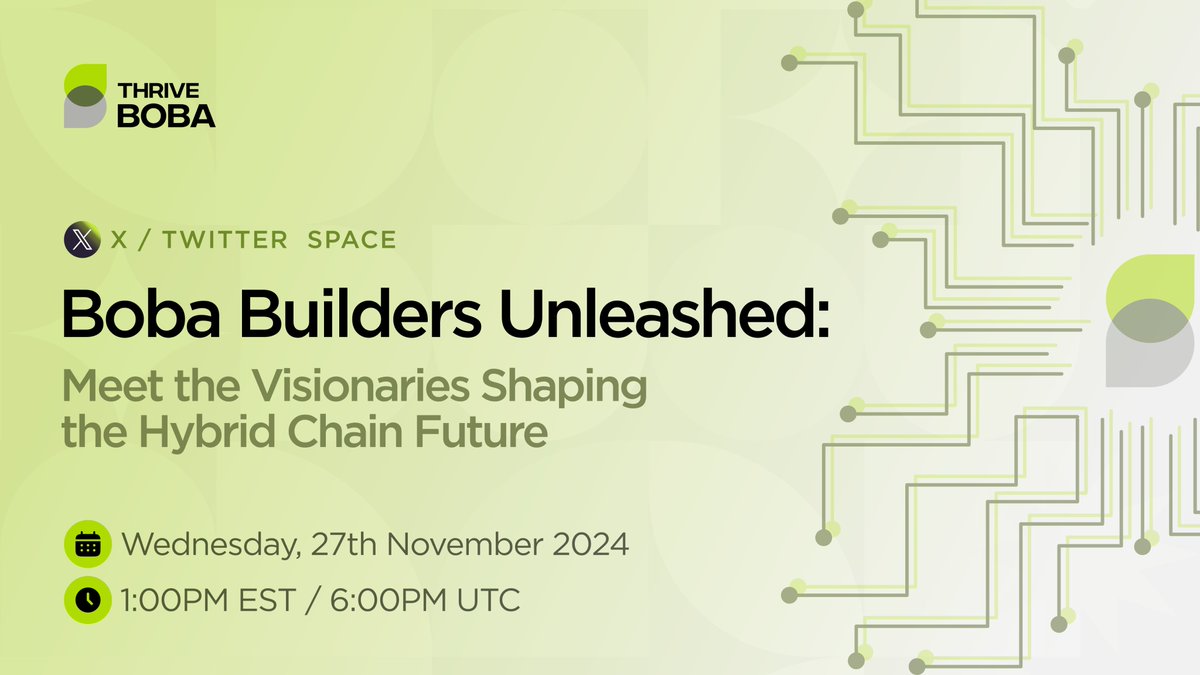 thriveprotocol's tweet photo. Tomorrow we will have a super exciting X space with the @bobanetwork team and the builders who will be shaping the Boba ecosystem in the coming months! 

Tomorrow, 1 PM EST ➡️https://t.co/Qva2Zt8osd

There is also an opportunity to earn some BOBA, by just attending  the space! Make sure to check out: https://t.co/cZi5vUQzdF

See you all there!