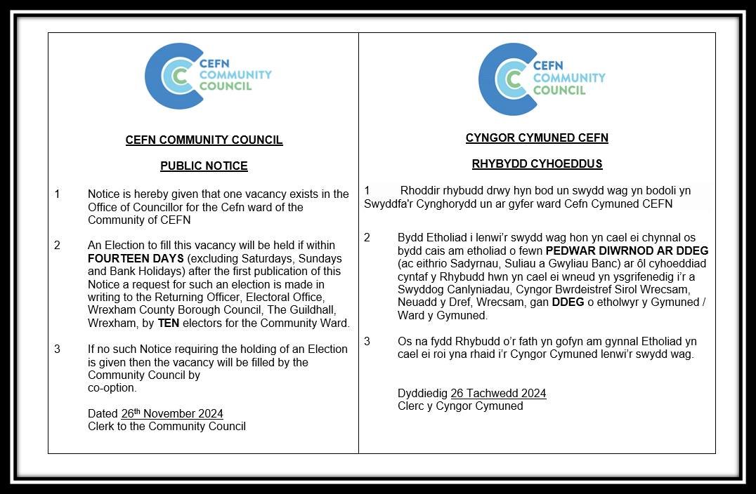 CefnCCouncil's tweet photo. Public Notice: 

Please read 👀 https://t.co/jkhZNdB30z