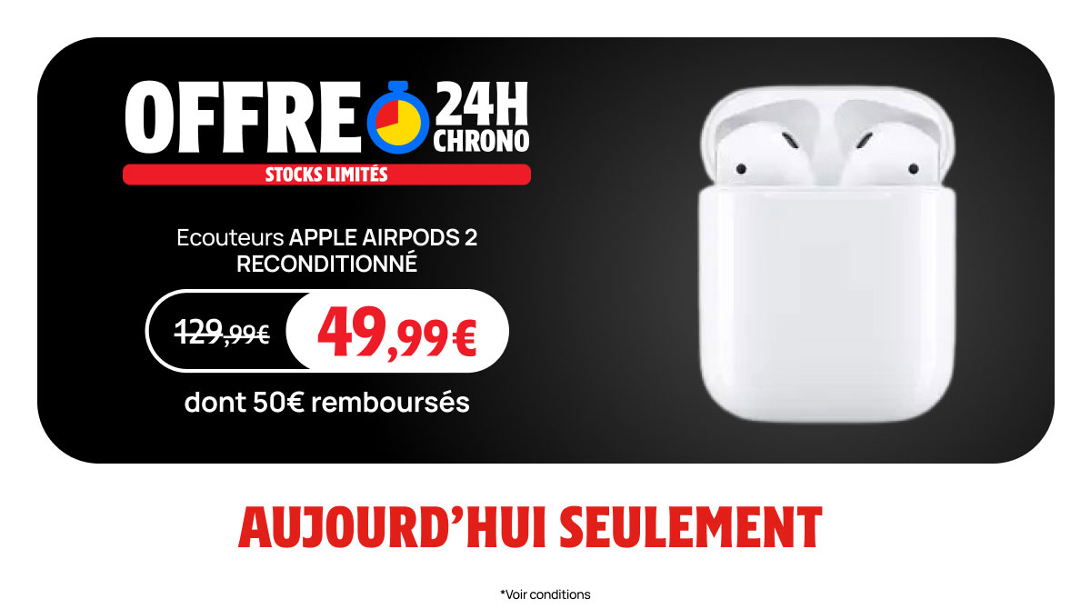 Darty_Officiel's tweet photo. #BlackFridayDarty ⚫| Apple AirPods 2 : profitez d’un son de qualité à prix réduit ! 🎧🌟 Offre 24h seulement ⏱👉 https://t.co/438xwagUfd https://t.co/4dvDbFa60D