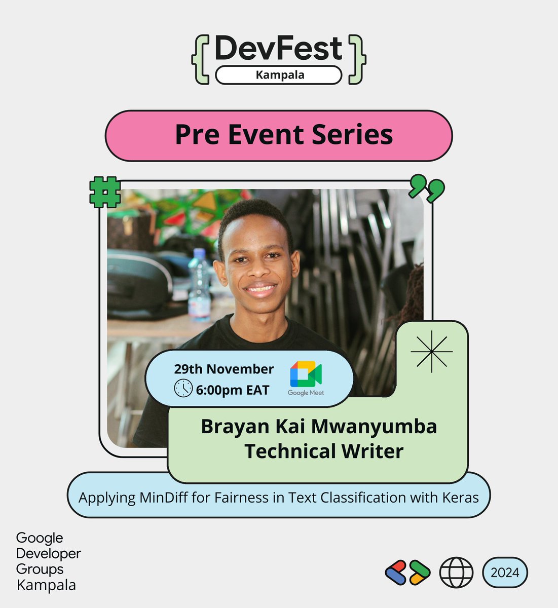 💡 AI + Fairness = Better Solutions!

Join Brayan Kai Mwanyumba on Nov 29 as he unpacks how to use MinDiff to build fair and bias-free AI models in text classification.

📅 Date: Nov 29
🎟️ Register now: bit.ly/devfest-preses…

#DevfestKampala2024