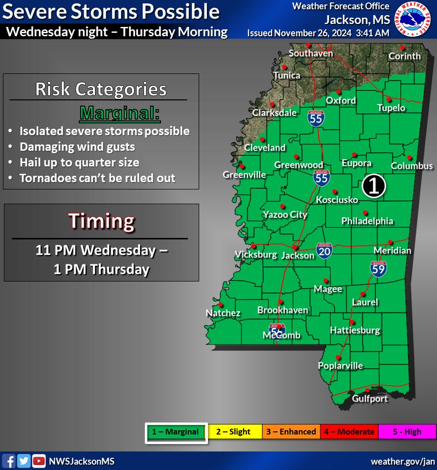 Image for the Tweet beginning: Severe storms are possible Wednesday