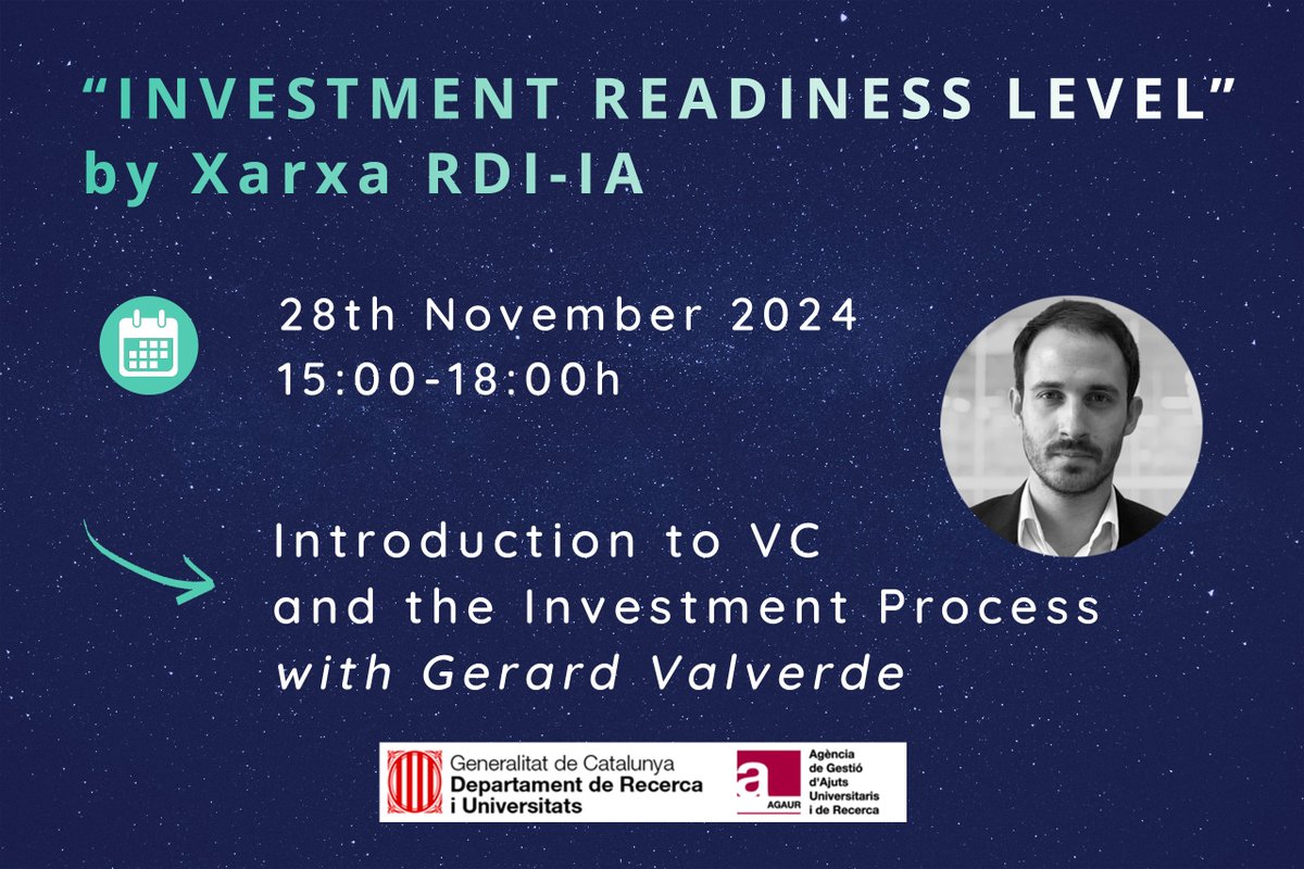 🚀 Gerard Valverde i Polo, Partner at AXIA, an M&amp;A Boutique, and the promoter of Additio Ventures, is our first speaker in the Xarxa RDI-IA training "Investment Readiness Level".

✍️ Sign up and discover more about the VC and the Investment Process: bit.ly/4eNPDZD