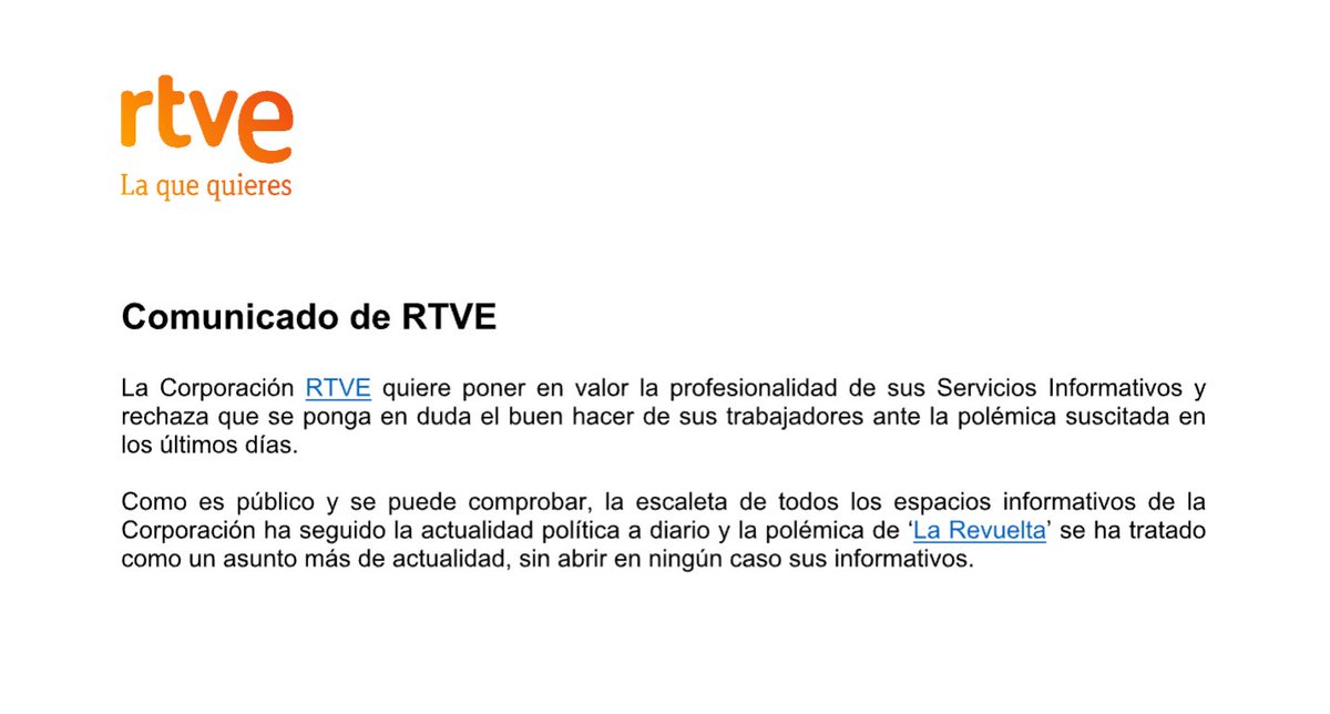 sergiolm216's tweet photo. RTVE acaba de lanzar un comunicado en defensa de sus trabajadores tras el speech de Pablo Motos en #ElHormiguero. https://t.co/Z3BdHsnHJu