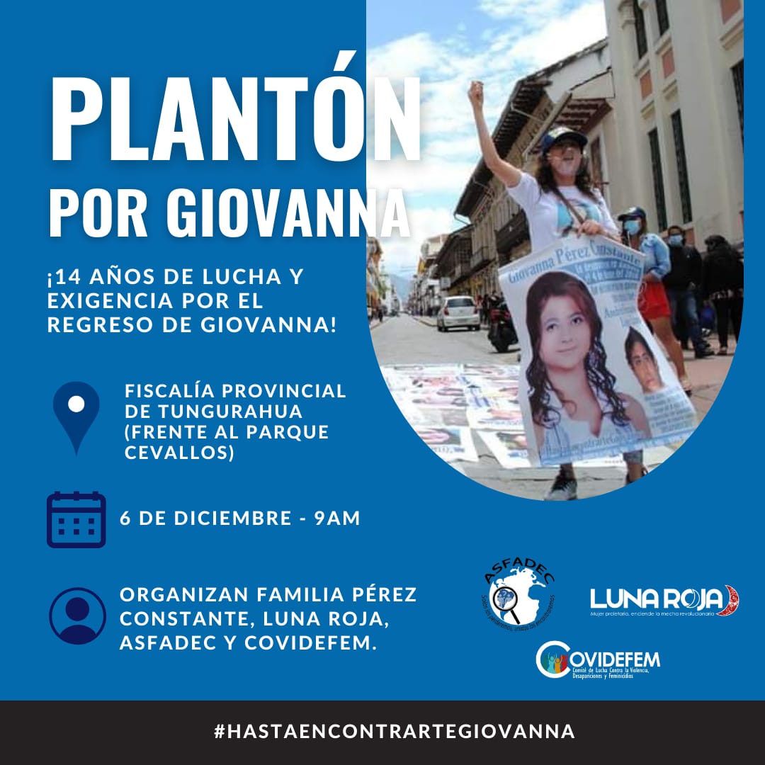 YaneraConstante's tweet photo. Solidarizate y comparte está publicación!!!

Únete a esta lucha de exigencia de verdad y justicia!!!
14 años sin Giovanna!!!!

Todos invitados!!!
Actividades a realizarse el 06 de diciembre del 2024 en honor a mi hija desaparecida Giovanna Pérez Constante 
@CIDH
@AsfadecEc https://t.co/PrscM2tOqL