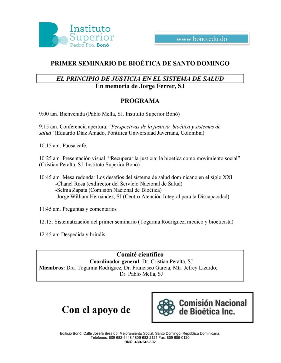 BioeticaPUJ's tweet photo. #Bioéticatecuenta📢 | El próximo 30 de noviembre el profesor Eduardo Díaz @Ediazamado , director del Instituto de Bioética participará en el Primer seminario de bioética de Santo Domingo con la conferencia 'Perspectivas de la justicia, bioética y sistemas de salud'📝 https://t.co/hJ9RICImsG