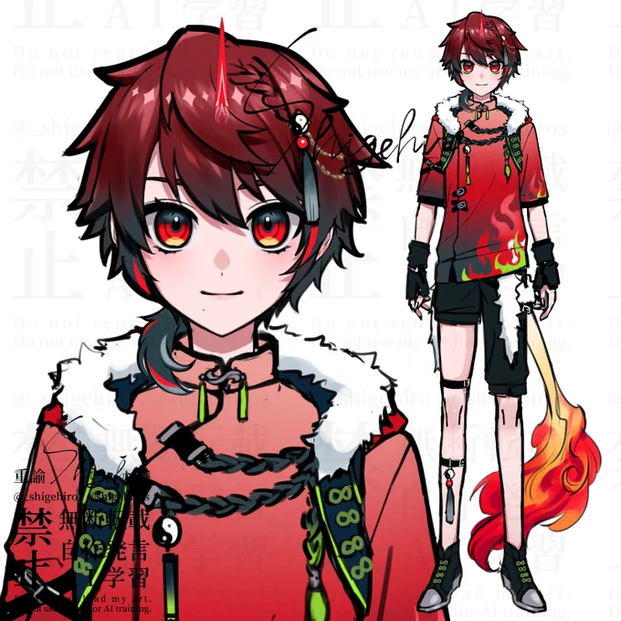 キャラデザこんな感じ!炎駒(えんく)をモチーフにしようと思います#Vtuber #キャラデザ #WIP 