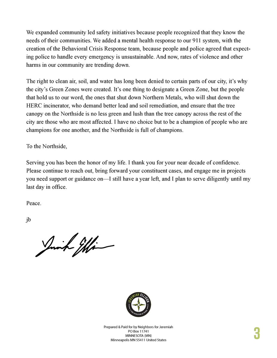 jeremiah4north's tweet image. It’s been an honor to represent North Minneapolis—the love and confidence my community has shown me over the years has been truly humbling.
It is with tremendous pride and satisfaction that I announce I will not be seeking re-election.
Full statement below: