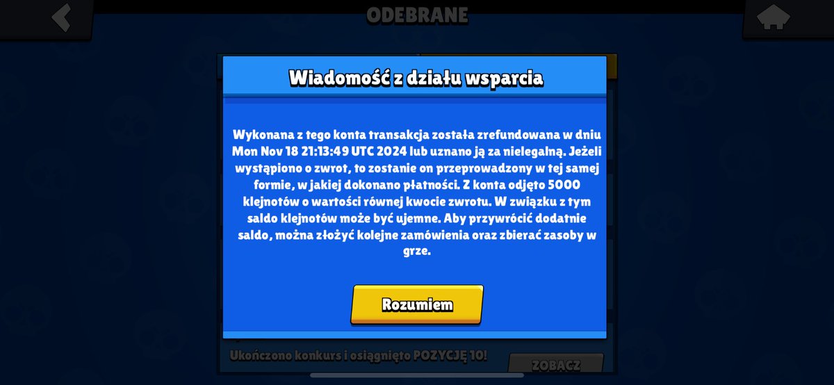 Z5_ORYGINAL's tweet photo. I recently returned apps from the App Store, and I inadvertently clicked the return of one of the passes in Brawl Stars. I didn't want to return it, I just accidentally clicked on the return. I only noticed it when I sent the return and I couldn't undo it. In your policy it is written that if I return something, the jewels will be taken from my account, which also happened, and this is not a small sum because as much as 5000 gems. I would like to recover the jewels in my account, I know it is not in accordance with your policy but as I said I made the return by accident. I've been playing Brawl Stars since 2018 and the view of my horse "-4780" is demotivating for me to continue playing.