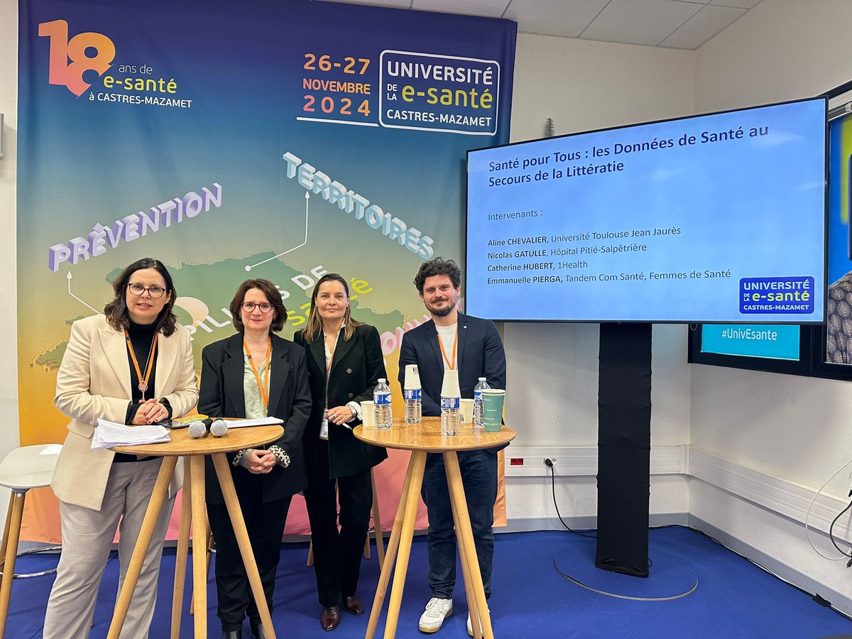 En ce moment à l’ @univEsante notre atelier-rencontre #FestiComSante

"Santé pour Tous : les Données de Santé au Secours de la Littératie"
Avec : 
✔️ Aline Chevalier
Professeur des Universités en psychologie cognitive ergonomique, cognitive ergonomique - Université Toulouse -