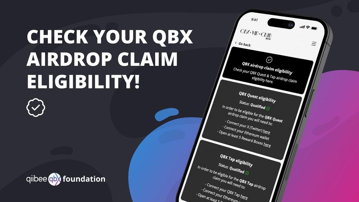 Have you been questing/tapping for $QBX Tokens?

In order to secure your airdrop, make sure you:

- Make a VIP Club Account
- Open 5 Reward Boxes
- (for tappers) Connect your Telegram account ID

These are mandatory. Then you’re all set!

Join here: vip.qiibeefoundation.org