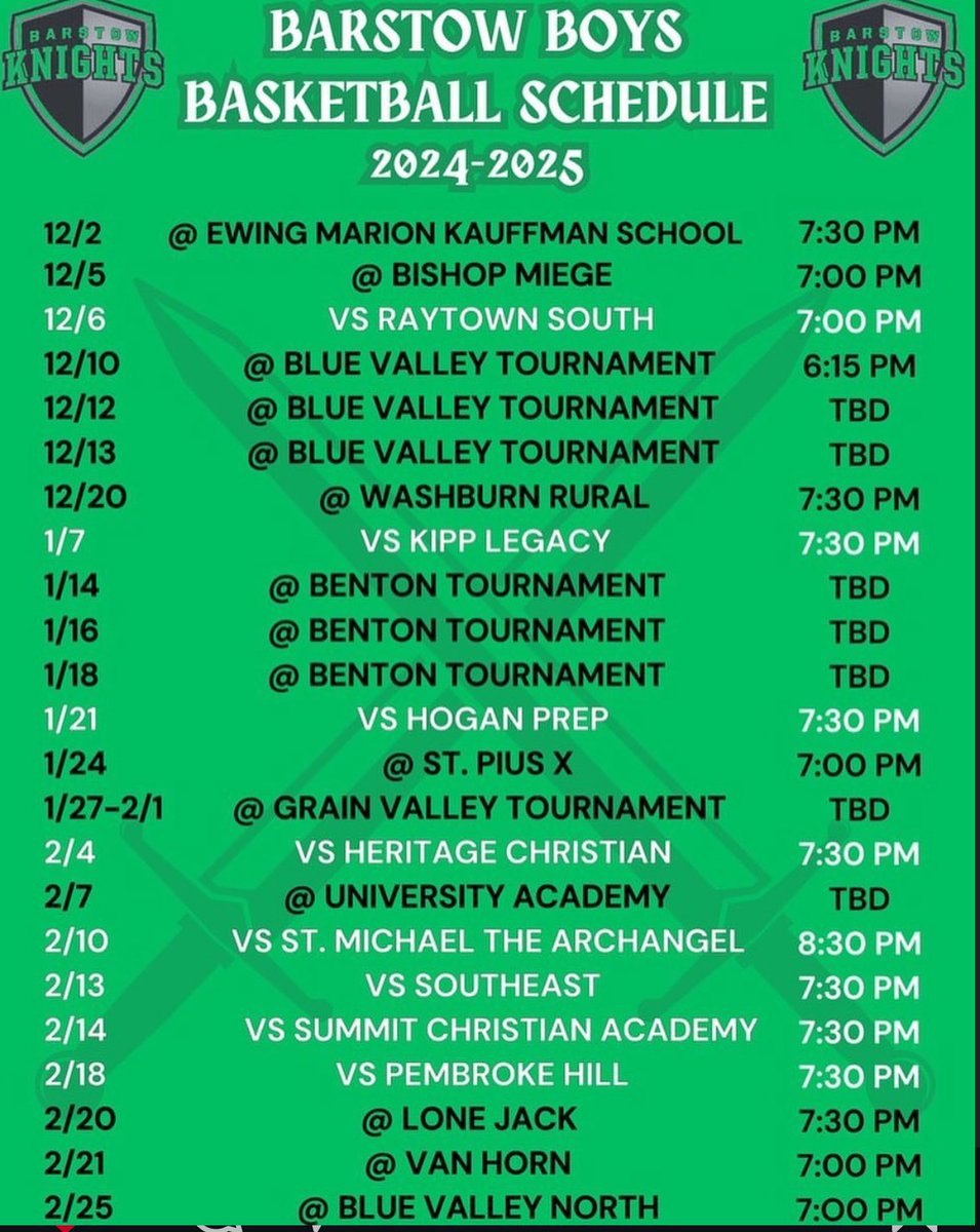 WillCarter0's tweet photo. Here is my full schedule for the upcoming season! Excited to compete and go on a great run one last time ⚔️💚
@CoachBWatson 
@BarstowHoops 
@RL_HoopsMO 
@GucciWashington https://t.co/X3IUSJpXLe