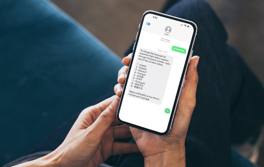 United Airlines propose un service de notification SMS en 9 langues : français allemand, anglais, chinois simplifié et traditionnel, coréen, espagnol, japonais et portugais. 📱📳 #UnitedAirlines