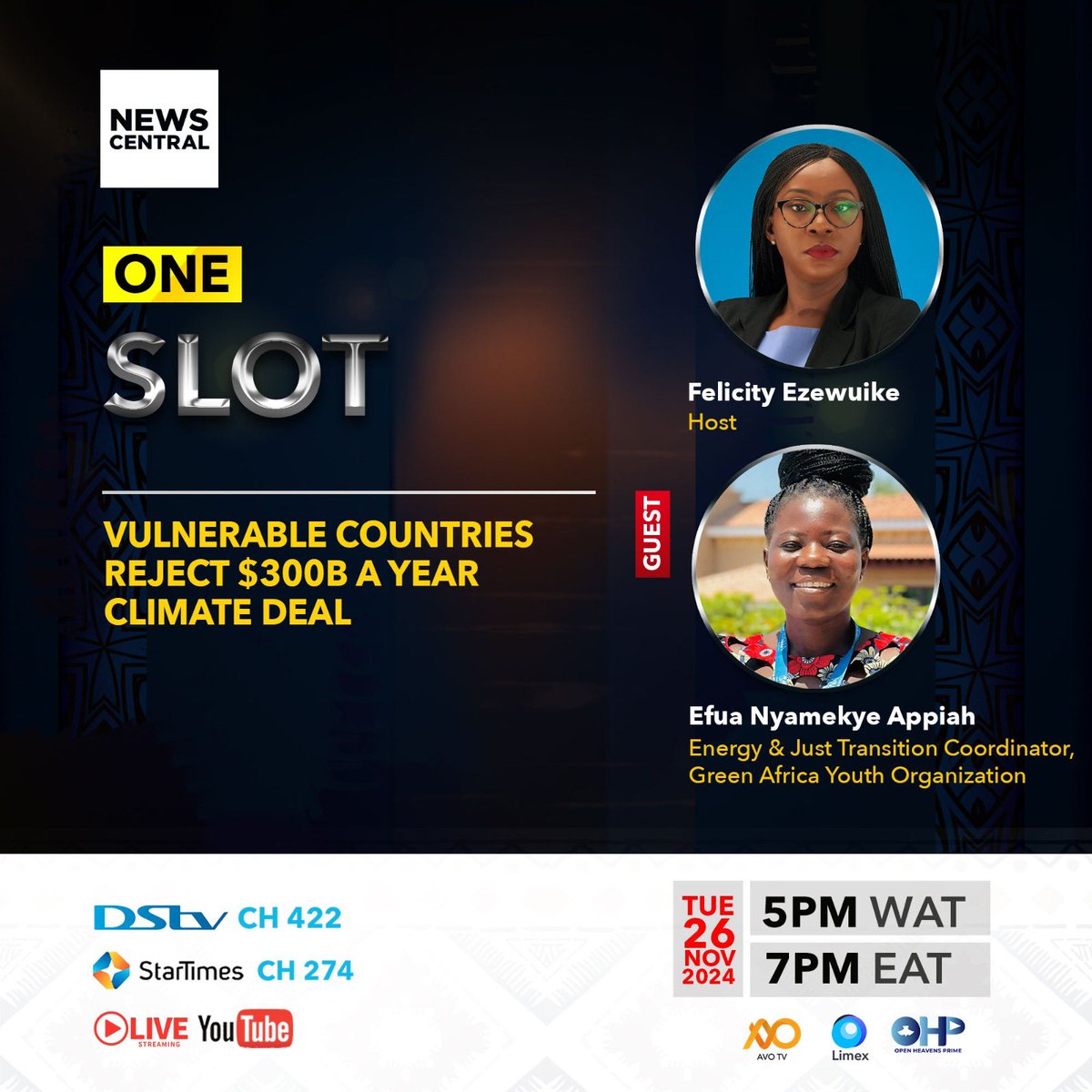 gayoghana's tweet photo. Join @efuan_ara live on @NewsCentralTV as she discusses why climate-vulnerable communities are rejecting the $300b a year deal at the just ended #COP29.

https://t.co/watbdv290t https://t.co/UFdkFuUsBK