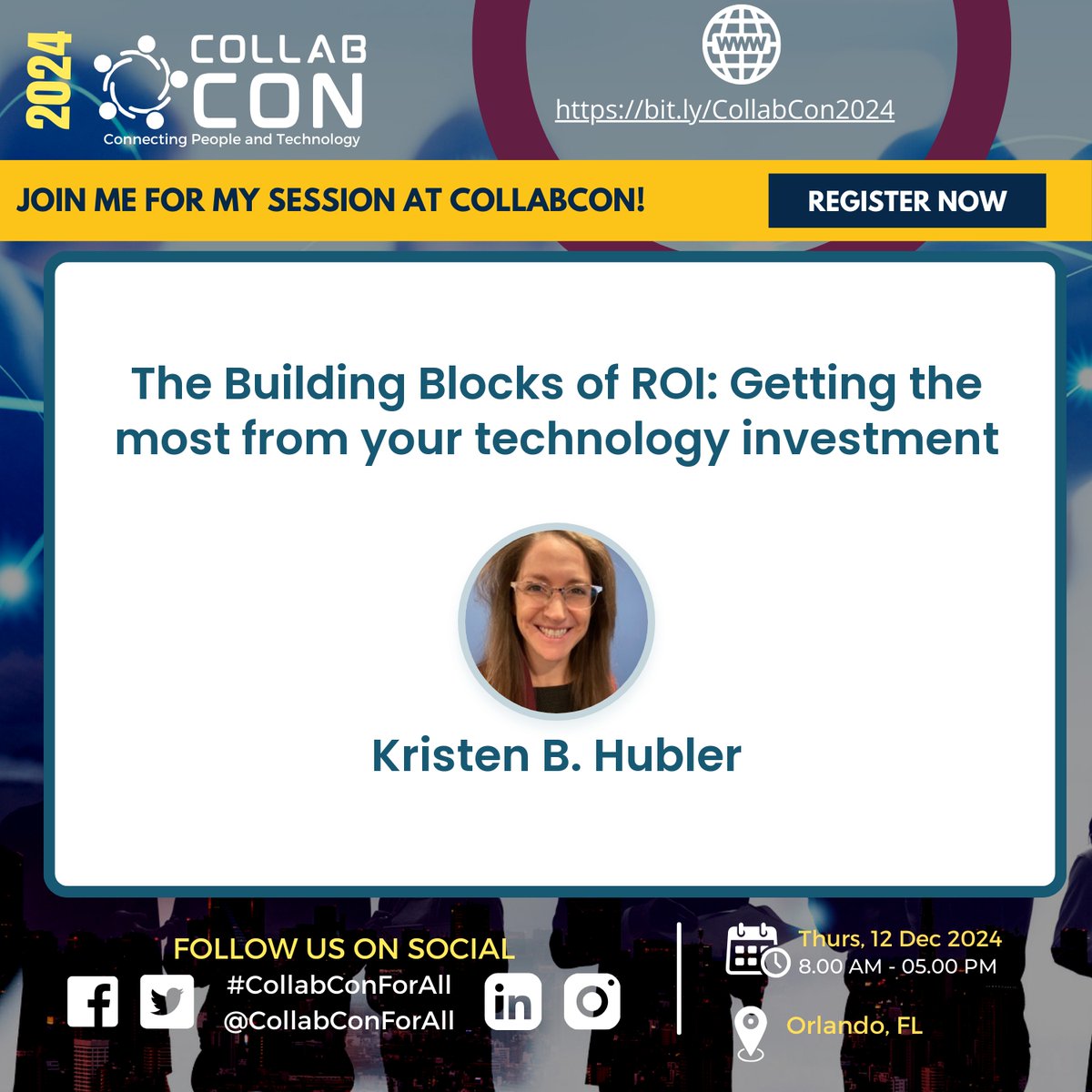 Discover how to get the most #ROI from your #technology investment by prioritizing implementation + adoption w/Kristen B. Hubler at #CollabConForAll.

Register at bit.ly/CollabCon2024 for #hybrid or in-person attendance. #MicrosoftCommunity #MGCI #CommunityLuv #ITConference