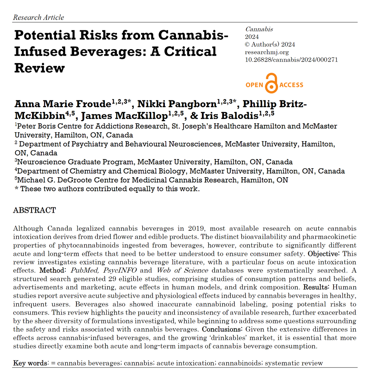 RSMj (@researchmj) on Twitter photo New Cannabis paper out today from <a href="/MGD_CMCR/">Centre for Medicinal Cannabis Research</a> and <a href="/McMasterU/">McMaster University</a> researchers: A critical review of the potential risks from cannabis-infused beverages. Dual student first-authors. publications.sciences.ucf.edu/cannabis/index… New Cannabis paper out today from <a href="/MGD_CMCR/">Centre for Medicinal Cannabis Research</a> and <a href="/McMasterU/">McMaster University</a> researchers: A critical review of the potential risks from cannabis-infused beverages. Dual student first-authors. publications.sciences.ucf.edu/cannabis/index…