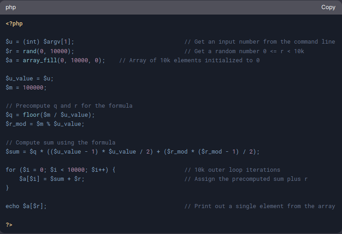 <a href="/MrPunyapal/">Punyapal Shah</a> PHP: 0,030s
Here's the optimized code: