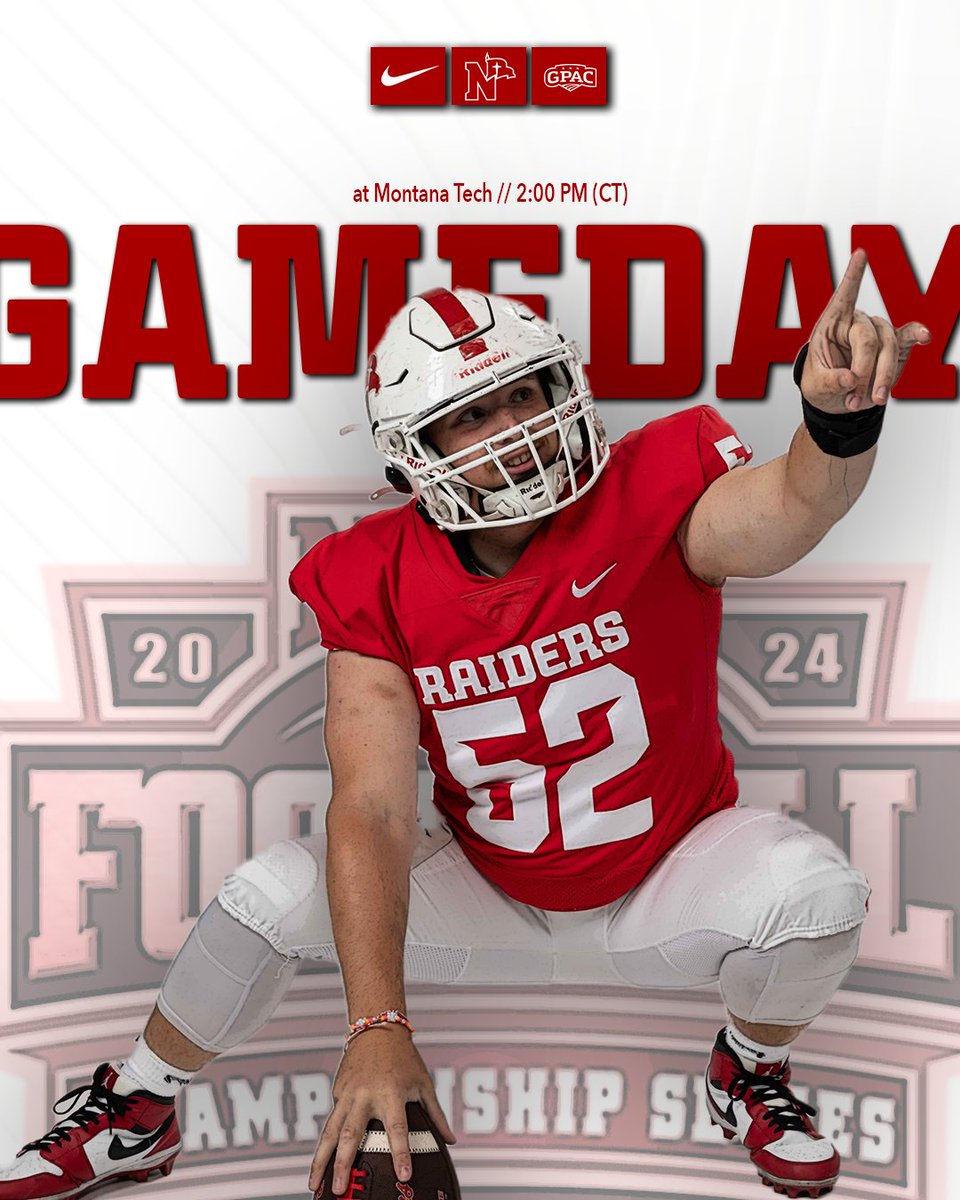 Wild West Football!

🆚 Montana Tech
📍 Butte, MT
⏰ 2:00PM CT
📺 youtube.com/@MontanaTechAt…
📻 nwcraiders.com/radio
📊 nwcraiders.com/footballstats

#RaidersStandOut