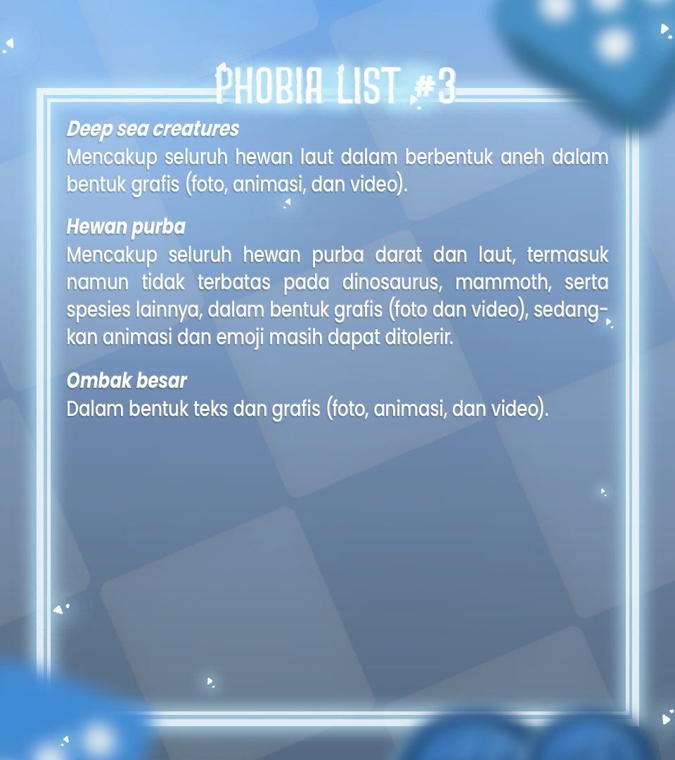schemorium's tweet photo. Saat berinteraksi, topik pembahasan bisa ke berbagai hal kannn? Itu bagus bangettt buat ngobrol dengan santai, bebas, dan baik! Namun, perlu diperhatikan bahwa tetap ada aturan dan batasan yang berlaku ya teman-timun. Pertama mengenai phobia list, aku up lagi yah! https://t.co/EPxir8P5t6