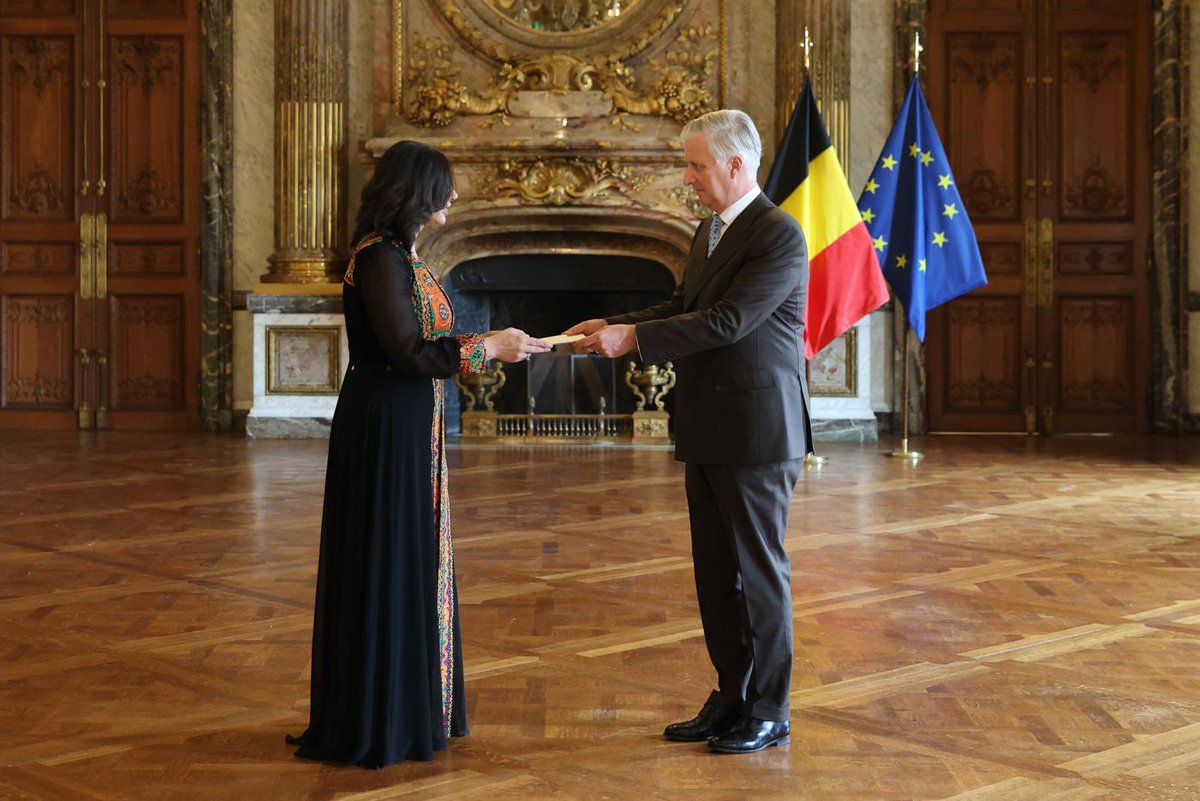 🇵🇸🤝🇧🇪  Today, I presented my credentials to the King of the Belgians as Ambassador of Palestine becoming the first Palestinian ambassador to do so. I conveyed President Abbas' gratitude for Belgium's unwavering support for Palestine.
