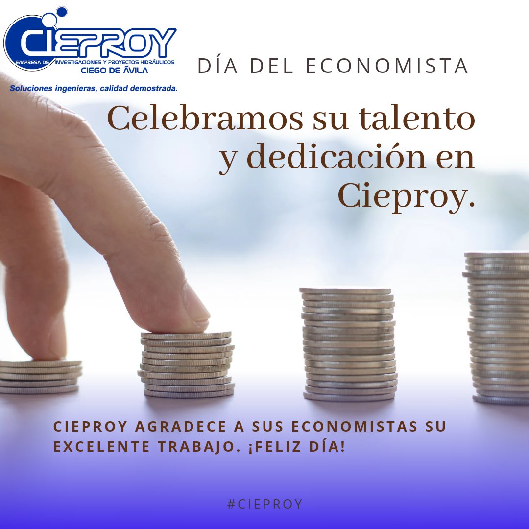¡Feliz Día del Economista a los mejores economistas de Cieproy! Gracias por su excelente trabajo, sus ideas brillantes y por mantener las finanzas de la empresa en orden. ¡Celebremos sus logros!

#DiaDelEconomista #Cieproy #LatirAvileño