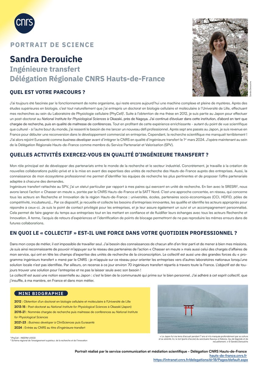 CNRS_HdF's tweet photo. #PortraitDeScience 👩🔬 | Dans ce nouveau Portrait de Science, partez à la rencontre de Sandra Derouiche, Ingénieure-Transfert au sein du @CNRS_HdF !
➡️ https://t.co/xRbqVLtTxV
@CNRS @cnrsinnovation https://t.co/q2cf1LRrgW
