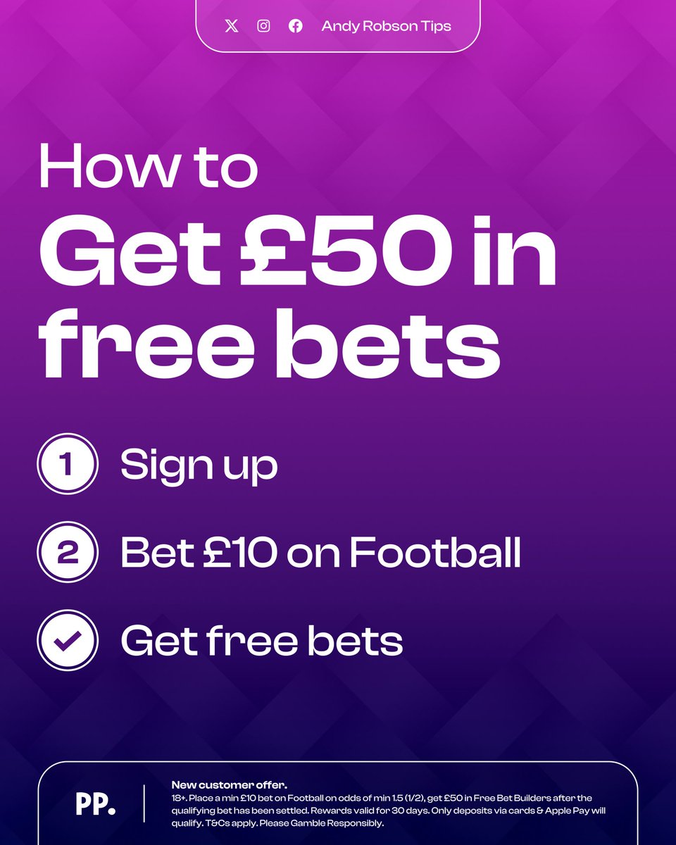 AndyRobsonTips's tweet photo. ❗️ You will need to be set up with a Paddy Power account to access this bet

Join here: https://t.co/0fUJikswNa

I’m genuinely unsure how long the bet will last given how high a price it is.

I’d recommend being set up before I post.

18+, T&amp;Cs Apply. Ad. https://t.co/iRDheKPu6D