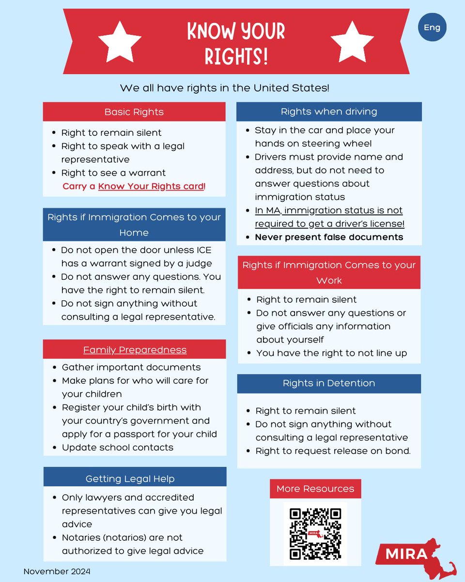 Whether you’re a U.S. citizen, a green card holder, a student on a visa, or undocumented, you have legal rights!

Find out more information and resources on our website 
➡️ bit.ly/KYRMIRA

#knowyourrights #miracoalition #immigrantjustice #immigrantrights