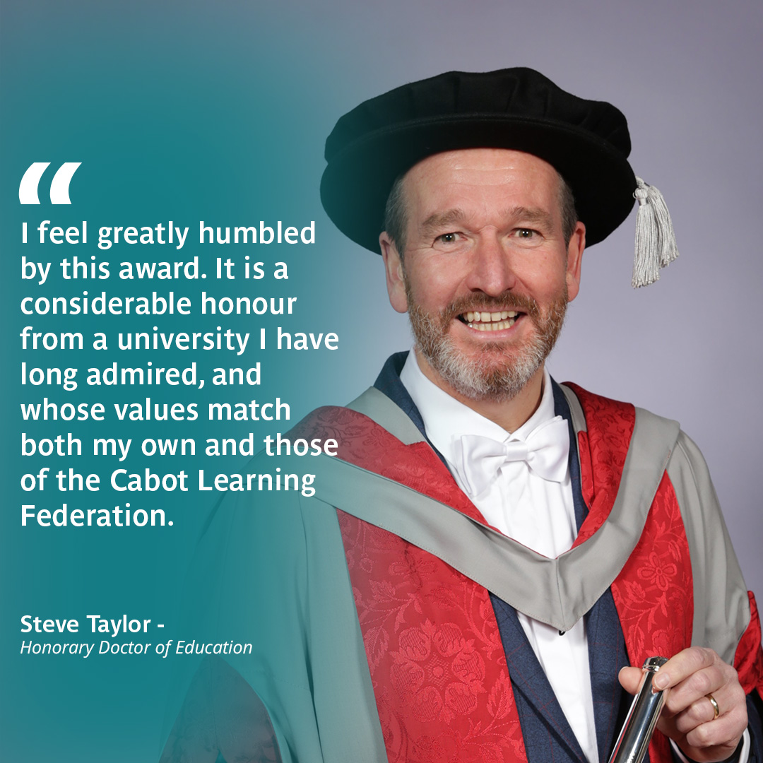 📜 Congratulations to Steve Taylor, CEO of Cabot Learning Foundation, for being awarded an Honorary Doctor of Education at #UWEGraduation in recognition of his service to education in Bristol and the South West region.

More➡️brnw.ch/21wOZz3