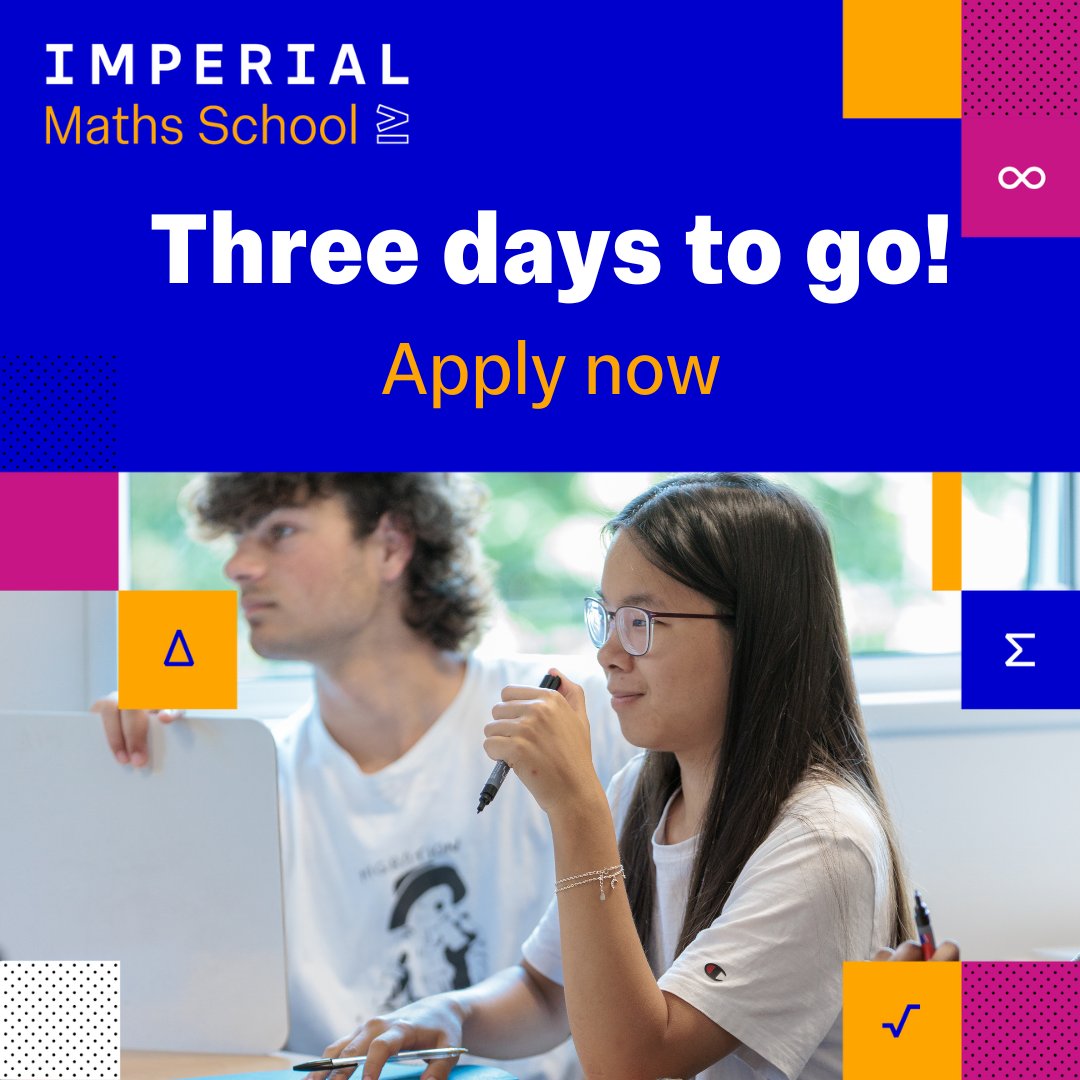 Our applications deadline is three days away! Get your applications finalised and sent in now 📝

🔗➡️imperialmathsschool.applicaa.com/apply2025