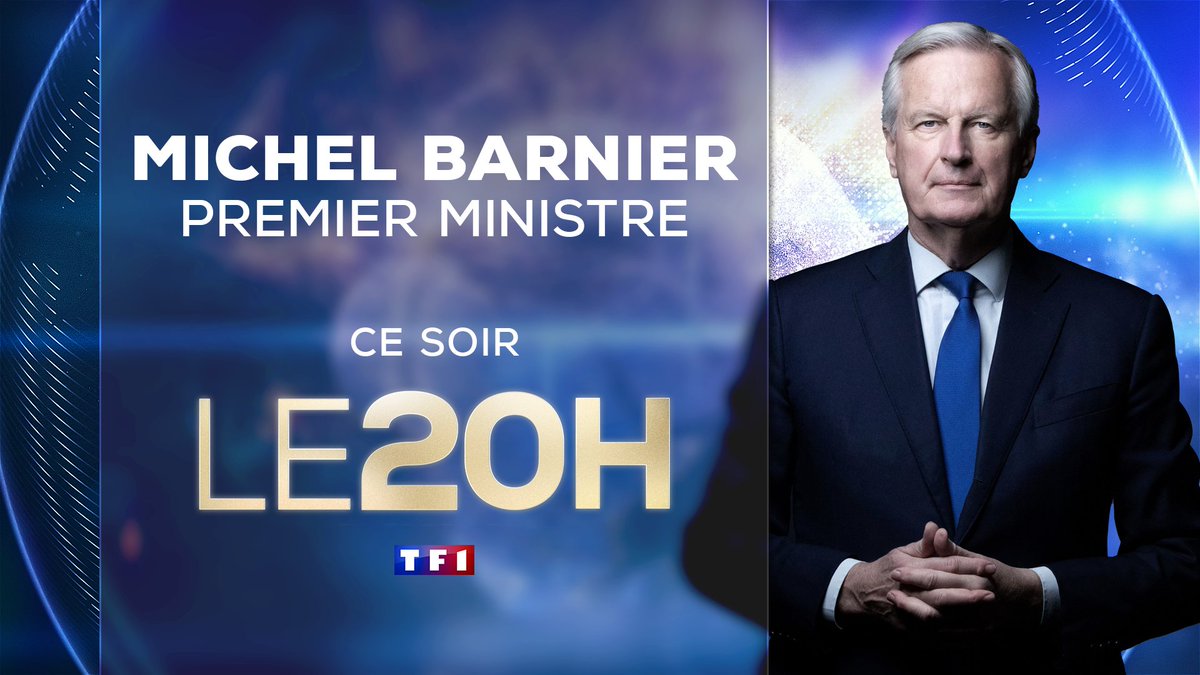 🔵𝐂𝐞 𝐬𝐨𝐢𝐫, mardi 26 novembre, dans #LE20H de <a href="/TF1/">TF1</a>

🗣️𝐌𝐢𝐜𝐡𝐞𝐥 𝐁𝐚𝐫𝐧𝐢𝐞𝐫 (<a href="/MichelBarnier/">Michel Barnier</a>), Premier ministre, sera l'invité du JT de 20H de 𝐆𝐢𝐥𝐥𝐞𝐬 𝐁𝐨𝐮𝐥𝐞𝐚𝐮 (<a href="/GillesBouleau/">Gilles Bouleau</a>)

📺 Sur #TF1 cc <a href="/agindre/">Adrien Gindre</a>