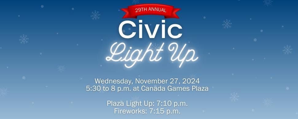 AiMHiBC's tweet photo. AiMHi is looking forward to officially kicking off the holiday season in Prince George with the 29th annual Civic Light Up from 5:30pm - 8pm tomorrow. Family fun, Plaza light up at 7:10pm and Fireworks at 7:15pm. Dress warmly as temperature will be around -10.#AiMHi https://t.co/idpXe7w0p6