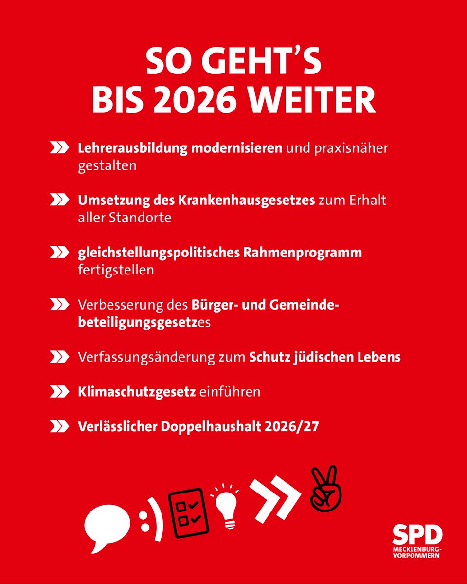 SPDMV's tweet image. 3 Jahre #MVKoalition: Gemeinsam für MV. Konstruktiv und verlässlich

Wir bleiben dran: Mehr Bildung, Klimaschutzgesetz, moderne Krankenhäuser.

#Bilanz #MV