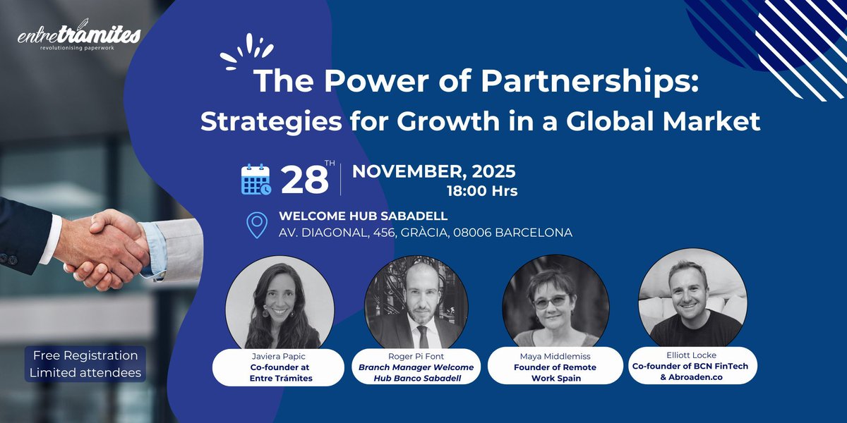 If anyone is in Barcelona this week, you can catch @MayaMiddlemiss at this interesting event with our Spanish partners, Entre Trámites - it’s free, but you do need to register.

Make a special trip to Barcelona to attend, it’s a great excuse to go! 

buff.ly/4i7KrTi