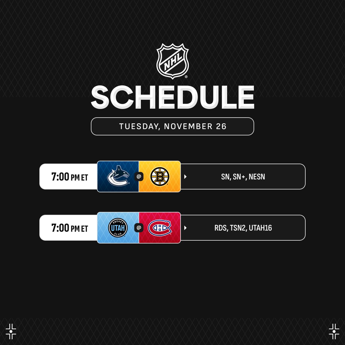 NHL's tweet photo. Two-game Tuesday. ✌️

(via @PR_NHL) https://t.co/rPCWSLI01k