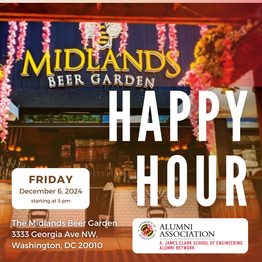 Are you an <a href="/ClarkSchool/">Maryland Engineering</a> alumni who works or lives in the DC or surrounding area? Join the Engineering Alumni Network for a winter happy hour at the Midlands Beer Garden in DC on Friday, December 6th! Tacos on us 🌮 Learn more or register at umd.alumniq.com/go/EAN-hh-dec24